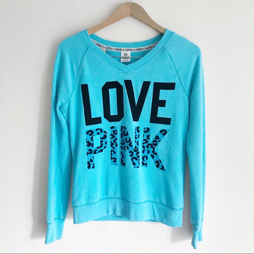 Love Pink Leopard Logo V-Neck Sweatshirt